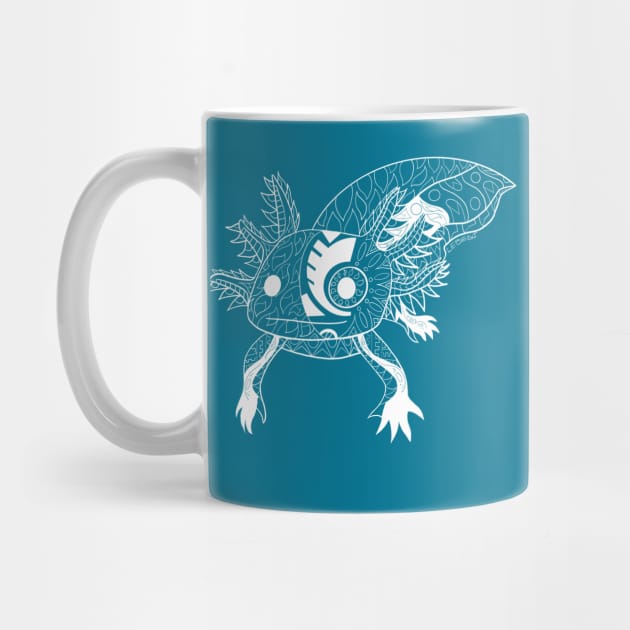 kawaii axolotl in totonac xochimilco pattern style ecopop blue by jorge_lebeau